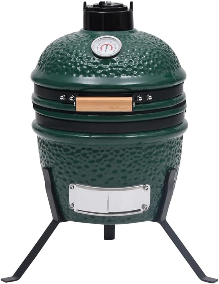 VidaXL Barbacoa 2 en 1 ahumadora Kamado y cocción Parrilla. Ahumador BBQ portátil para jardín, patio y terraza exterior camping  de cerámica verde medida 56 cm de diámetro.