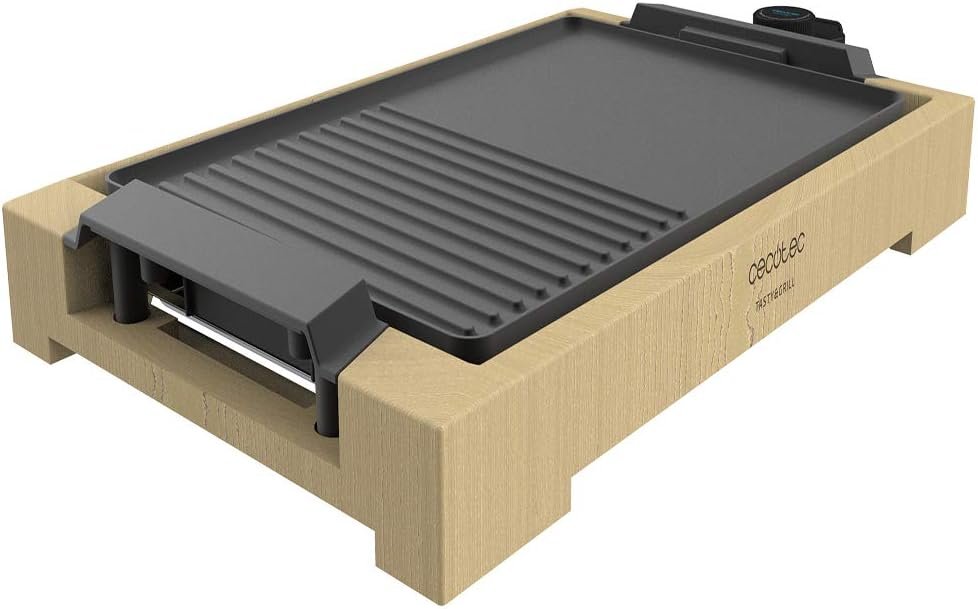 Cecotec. Plancha de asar eléctrica Tasty/Grill 2000. Acabados en acero inoxidable. Termostato regulable. Revestimiento RockStone y apta para lavavajillas. Potencia 2000 W.