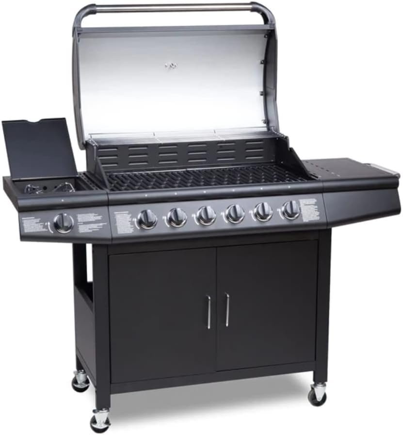 Barbacoa CosmoGrill 6+1 Pro Gas Grill BBQ (negro con cubierta). Barbacoa de gas.