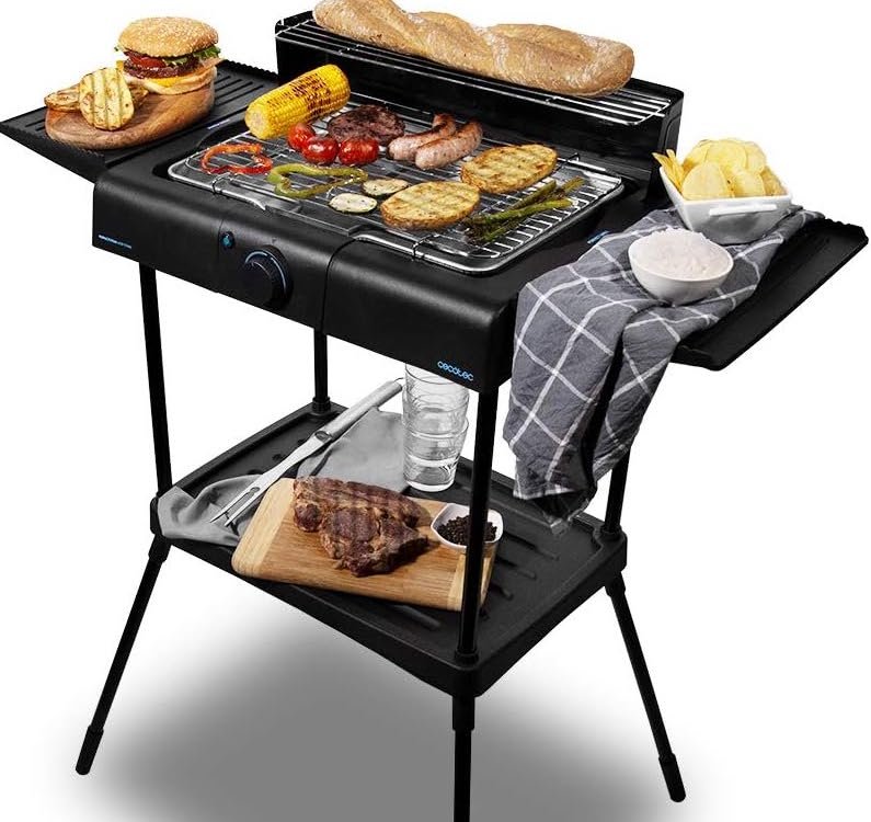 Cecotec barbacoa eléctrica PerfectSteak 4250 Stand con 2400 W,. Parrilla de acero Inoxidable. Soportes con Gran superficie, 3 niveles de altura y panel cortavientos.