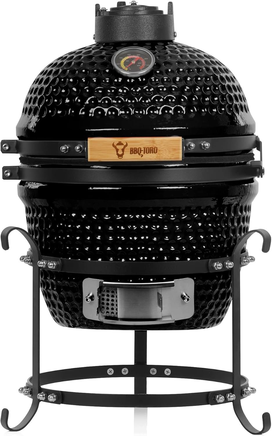 BBQ-Toro. Barbacoa de carbón Kamado "Haiiro" Ø 32 cm. Barbacoa con termómetro y asas de madera. Parrilla de cerámica Kamado.