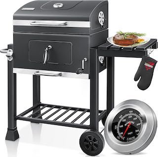 KESSER® Parrilla de carbón con carrito grill con tapa, ruedas, mango de acero inoxidable. Barbacoa y termómetro de carbón grande